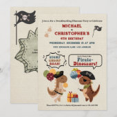 Invitation Stomp Chomp Roar Dinosaur Pirate Twin Boy Annivers (Devant / Derrière)