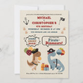 Invitation Stomp Chomp Roar Dinosaur Pirate Twin Boy Annivers (Devant)