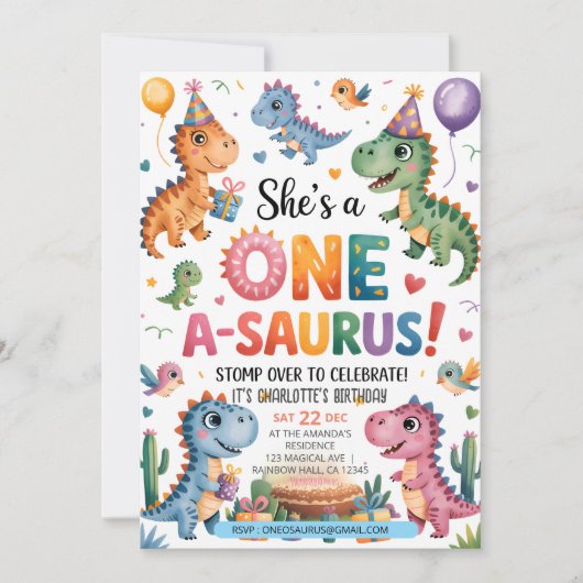 Invitation Stomp Chomp Roar dinosaure un par saurus anniversa (Devant)