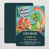 Invitation Stomp Chomp Roar | Fun Cute Dinosaurs 5th Birthday (Devant / Derrière)