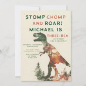 Invitation Stomp Chomp Roar T-Rex Dinosaur Garçon 3e annivers (Devant)