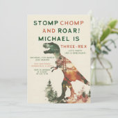 Invitation Stomp Chomp Roar T-Rex Dinosaur Garçon 3e annivers (Debout devant)