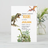 Invitation Stomp Chomp Roar Tirex Dinosaur Bithday (Debout devant)