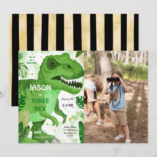 Invitation STOMP CHOMP Son Dinosaure Anniversaire Photo (Devant / Derrière)