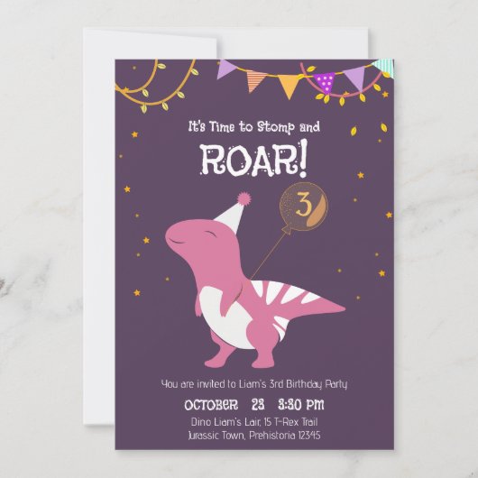 Invitation Stomp et Roar 3e anniversaire (Devant)