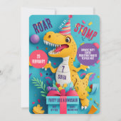 Invitation Stomp Roar Dinosaur Fille fête d'anniversaire (Devant)