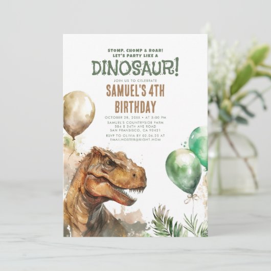 Invitation Stompe, Chompe et Rouler ! Dinosaures fête d'anniv (Debout devant)