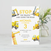 Invitation Stop The Traffic Construction Trucks Birthday (Debout devant)