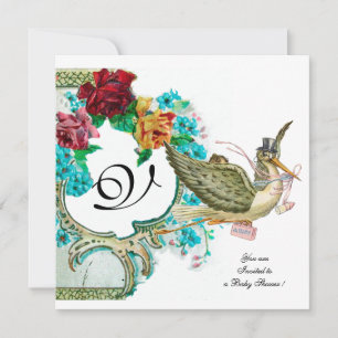 Invitation STORE BABY SHOWER 3 MONOGRAM, blanc