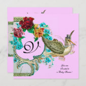 Invitation STORE BABY SHOWER 3 MONOGRAM, or métallique (Devant / Derrière)