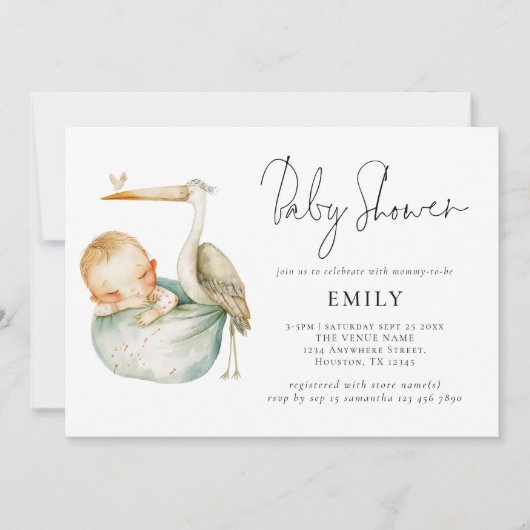 Invitation Stores et Baby shower de script moderne (Devant)