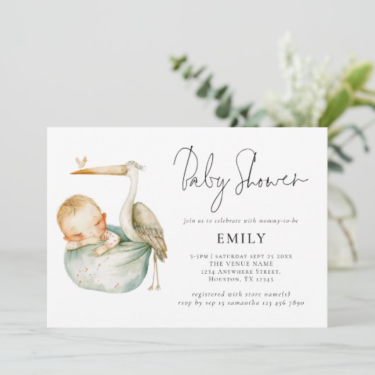 Invitation Stores et Baby shower de script moderne (Debout devant)
