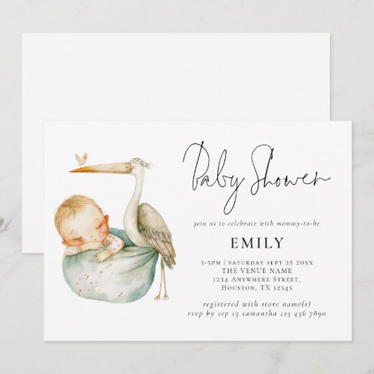 Invitation Stores et Baby shower de script moderne (Devant / Derrière)