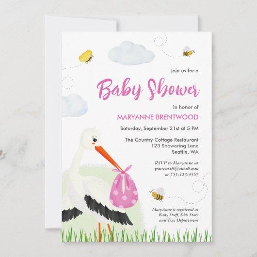 Invitation Stores rustique avec Baby shower de fille d'abeill (Devant)