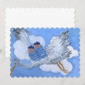 Invitation Stork and Flying Twin Boys (Devant / Derrière)