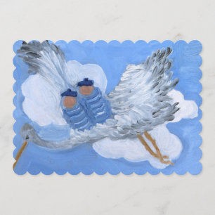 Invitation Stork and Flying Twin Boys
