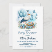 Invitation Stork Baby Boy Douche (Devant)