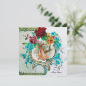 Invitation STORK BABY SHOWER 2 blanche glace métallique (Debout devant)