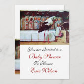 Invitation STORK BABY SHOWER 3, blanc (Devant / Derrière)