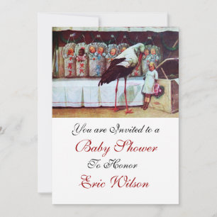 Invitation STORK BABY SHOWER 3, blanc