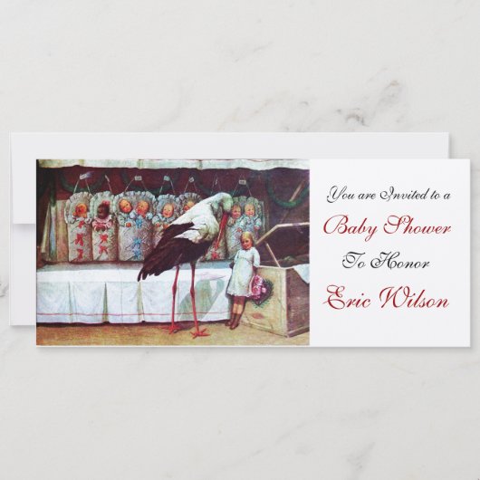 Invitation STORK BABY SHOWER 3, champagne métallique (Devant)