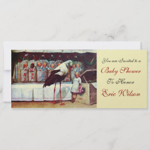 Invitation STORK BABY SHOWER 3, or métallique