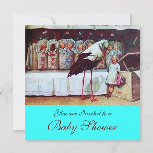 Invitation STORK BABY SHOWER 3, turquase bleue (Devant)