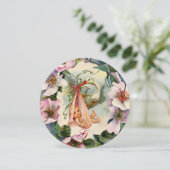 INVITATION STORK BABY SHOWER FILLE, ROSE ROSES SAUVAGE MONOGR (Debout devant)