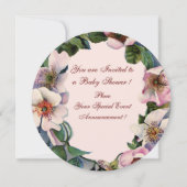 INVITATION STORK BABY SHOWER FILLE, ROSE ROSES SAUVAGE MONOGR (Dos)