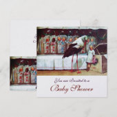 Invitation STORK BABY SHOWER Nouveau bébé Arrivée White Pearl (Devant / Derrière)