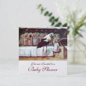 Invitation STORK BABY SHOWER Nouveau bébé Arrivée White Pearl (Debout devant)