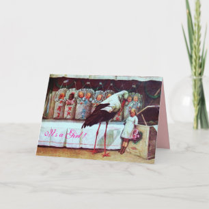 Invitation STORK BABY SHOWER Nouveau bébé rose