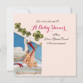 Invitation STORK, BABY SHOWER SHAMROCK GiRL STATS DE NAISSANC (Dos)