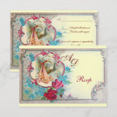 INVITATION STORK BÉBÉ FILLE DOUCHE ROSE BLEU FLORAL MONOGRAM (Devant / Derrière)