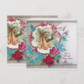 INVITATION STORK BÉBÉ FILLE DOUCHE ROSE BLEU FLORAL MONOGRAM (Devant / Derrière)