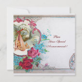 INVITATION STORK BÉBÉ FILLE DOUCHE ROSE BLEU FLORAL MONOGRAM (Dos)