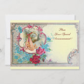 INVITATION STORK BÉBÉ FILLE DOUCHE ROSE BLEU FLORAL MONOGRAM (Dos)