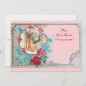 INVITATION STORK BÉBÉ FILLE DOUCHE ROSE BLEU FLORAL MONOGRAM (Dos)