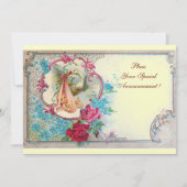 INVITATION STORK BÉBÉ FILLE DOUCHE ROSE BLEU FLORAL MONOGRAM (Dos)