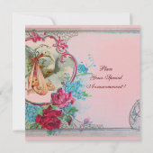 INVITATION STORK BÉBÉ FILLE DOUCHE ROSE BLEU FLORAL MONOGRAM (Dos)