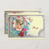 INVITATION STORK BÉBÉ FILLE DOUCHE ROSE BLEU FLORAL MONOGRAM (Devant / Derrière)