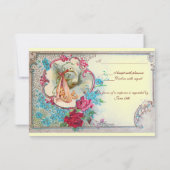 INVITATION STORK BÉBÉ FILLE DOUCHE ROSE BLEU FLORAL MONOGRAM (Dos)