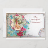 INVITATION STORK BÉBÉ FILLE DOUCHE ROSE BLEU FLORAL MONOGRAM (Dos)