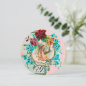 INVITATION STORK BÉBÉ FILLE DOUCHE ROSE BLEU FLORAL MONOGRAM (Debout devant)