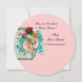 INVITATION STORK BÉBÉ FILLE DOUCHE ROSE BLEU FLORAL MONOGRAM (Dos)