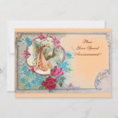 INVITATION STORK BÉBÉ FILLE DOUCHE ROSE BLEU FLORAL MONOGRAM (Dos)