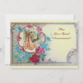 INVITATION STORK BÉBÉ FILLE DOUCHE ROSE BLEU FLORAL MONOGRAM (Dos)