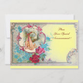 INVITATION STORK BÉBÉ FILLE DOUCHE ROSE JAUNE MONOGRAMME FLOR (Dos)