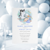 Invitation Stork Blue Aquarelle Oiseau Moderne Baby shower ga