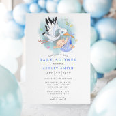 Invitation Stork Blue Aquarelle Oiseau Moderne Baby shower ga
